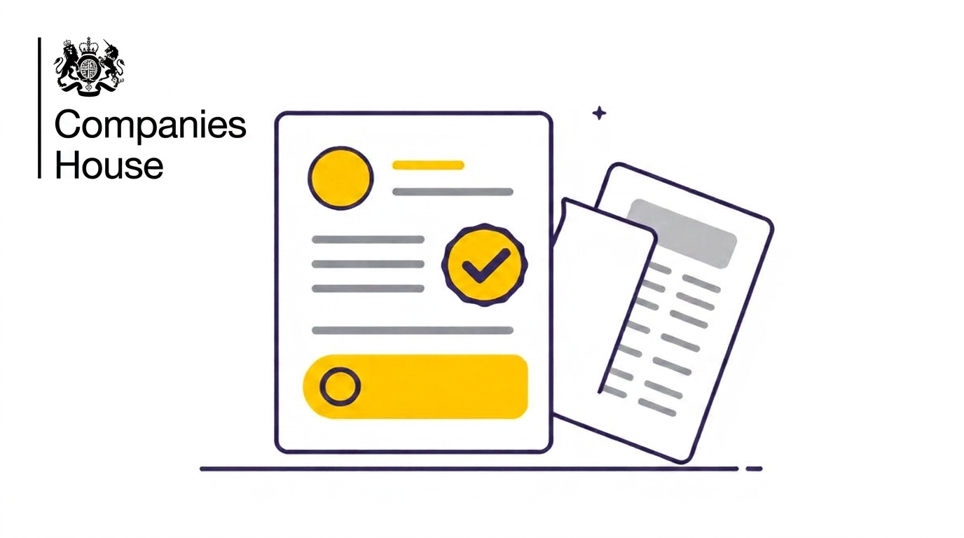 Illustration of verified company documents and identity check for PSC verification