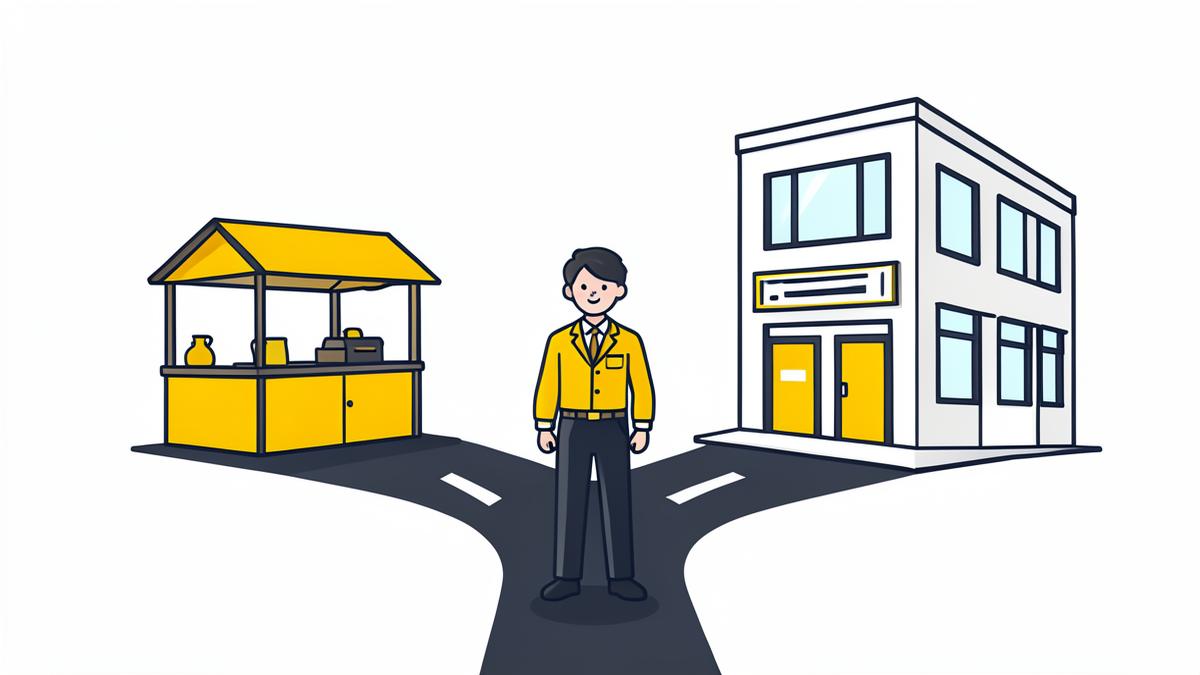 Illustration of a business owner choosing between sole trader and limited company structure